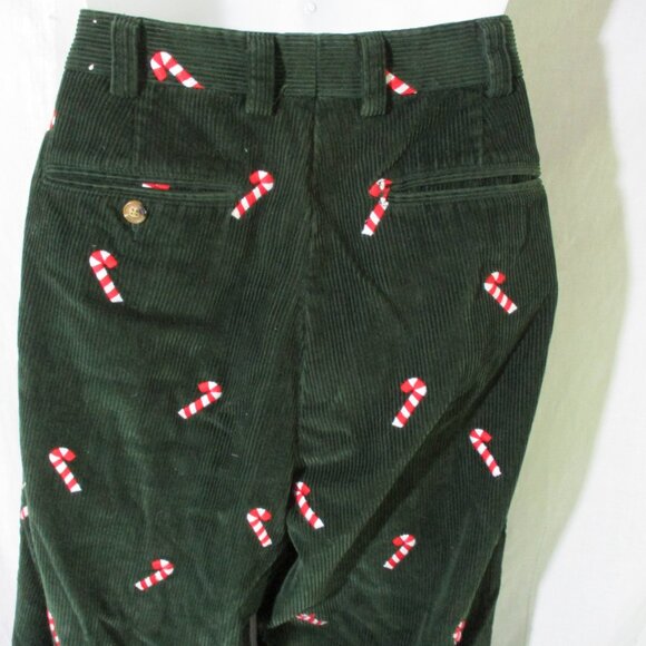 Mens ORVIS Candy Cane Christmas Holiday Corduroy Pants 36 X 33 Green - Picture 2 of 5